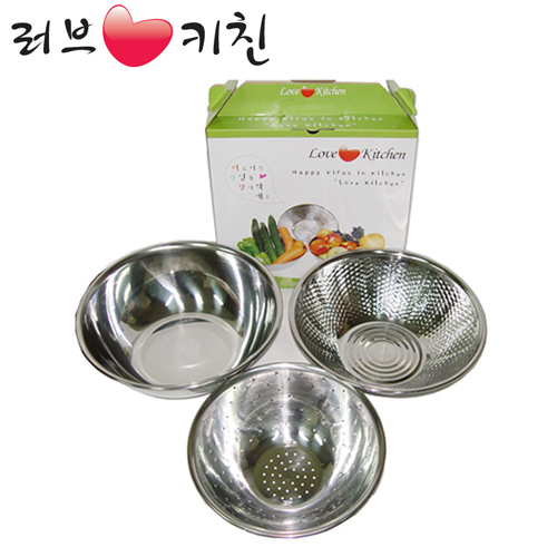 러브키친 주방의아침1호세트(믹싱볼28.5cm,쌀함박27.5cm,깊은타공채반 23.5cm)