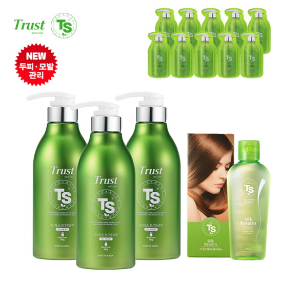 [TS샴푸] 트러스트 TS 샴푸 500ml×3개+TS 실크 케라틴 헤어 에센스 170ml+프리미엄 샴푸 6ml×10개