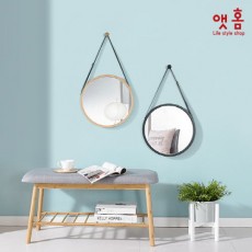 앳홈 가죽 스트랩 원목 원형 벽거울