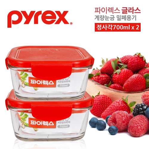 파이렉스 유리밀폐용기 정사각 700ml 2조(4p)세트