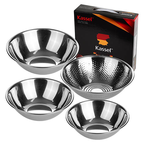 [Kassel] 카셀 국내생산 퓨어스텐 쌀함박 믹싱볼 4종세트 (다용도볼24cm+26cm+28cm+쌀함박26cm)