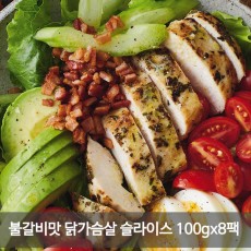 국산닭으로 만든 불갈비맛 닭가슴살 슬라이스 100gx8팩
