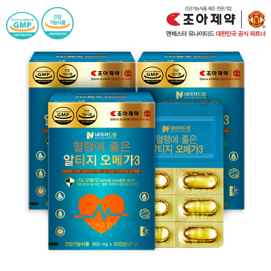 조아제약 혈행에 좋은 rTg오메가3 900mg*30캡슐*3박스