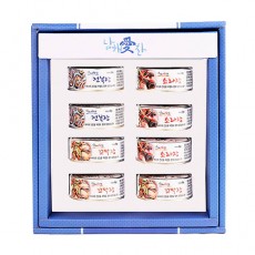 전남완도 저염식 특허간장 남해애찬 특선선물세트1호(전복100g*2개+소라100g*3개+꼬막100g*3개)(캔)