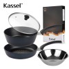 [Kassel] [카셀] 국내생산 블루 라이트 인덕션(IH) 프라이팬 4종세트 (프라이팬28cm+궁중팬28cm+유리뚜껑28cm+퓨어스텐 다용도볼 28cm)