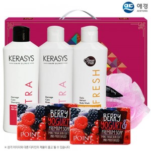 애경 케라시스샴푸180용기 린스180용기 샤워메이트 포인트베리비누2P 샤워볼(6종)