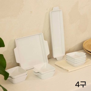 [케어프린] 세라믹 나눔 접시 볼 플레이팅 정사각 4구 나눔접시세트(5P)