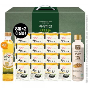 소문난광천 일등 들기름 재래김 16봉 킹프리미엄 현미유 500ml 탑셰프 맛술(3종)