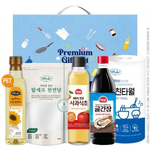 감사혼합세트5종8호(탑셰프페트해바라기유,천연당,해표사과식초,해표굴간장,롤타입키친타올)