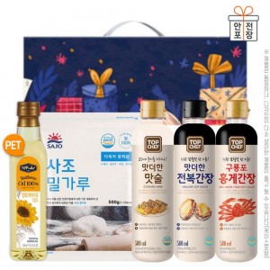 감사혼합세트5종14호(탑셰프페트해바라기유,사조밀가루,탑셰프맛술,탑셰프전복간장,탑셰프홍게간장)
